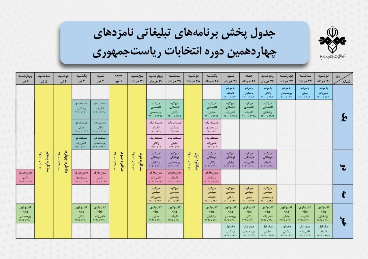 جدول حضور نامزدها در صدا و سیما