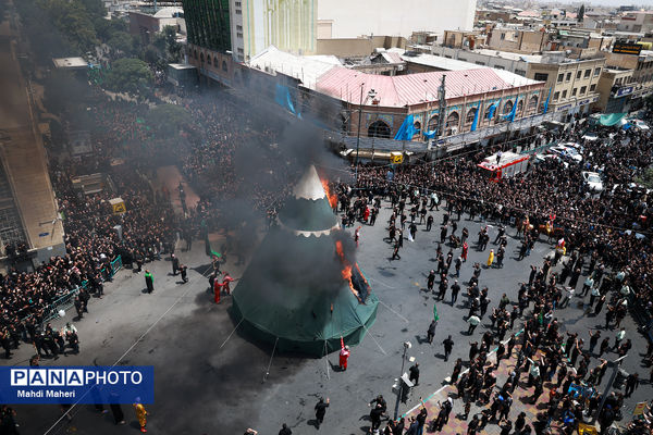 خیمه‌سوزان ظهر عاشورا در چهارراه گلوبندک تهران