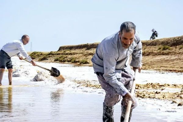 برداشت سنتی نمک از رودخانه کال شور جاجرم
