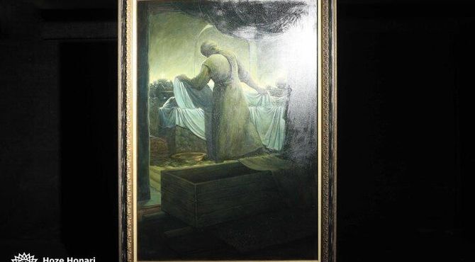 تابلوی «وداع آخر» در شب شهادت دختر نبی(ص) رونمایی شد

