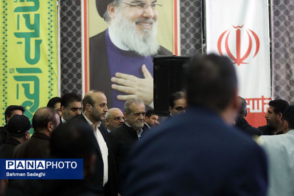 مراسم گرامیداشت شهید سیدحسن نصرالله همزمان با تشییع شهدا در لبنان - تهران