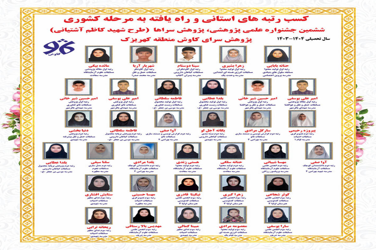 درخشش پژوهش‌سرای کاوش کهریزک در جشنواره علمی شهید کاظم آشتیانی 