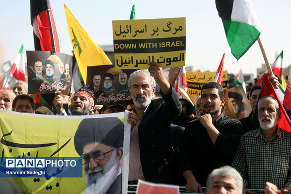 تجمع محکومیت ترور سید حسن نصرالله و قدردانی از عملیات وعده صادق ۲ در میدان امام حسین(ع)