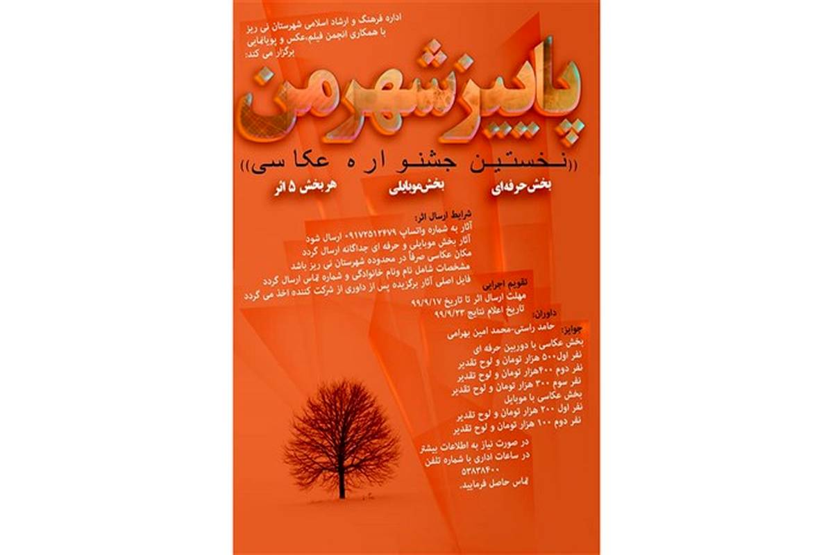 نفرات برتر جشنواره عکس " پاییز شهر من" در شهرستان نی ریز