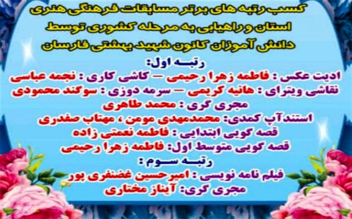 افتخار آفرینان کانون شهید بهشتی فارسان در مسابقات