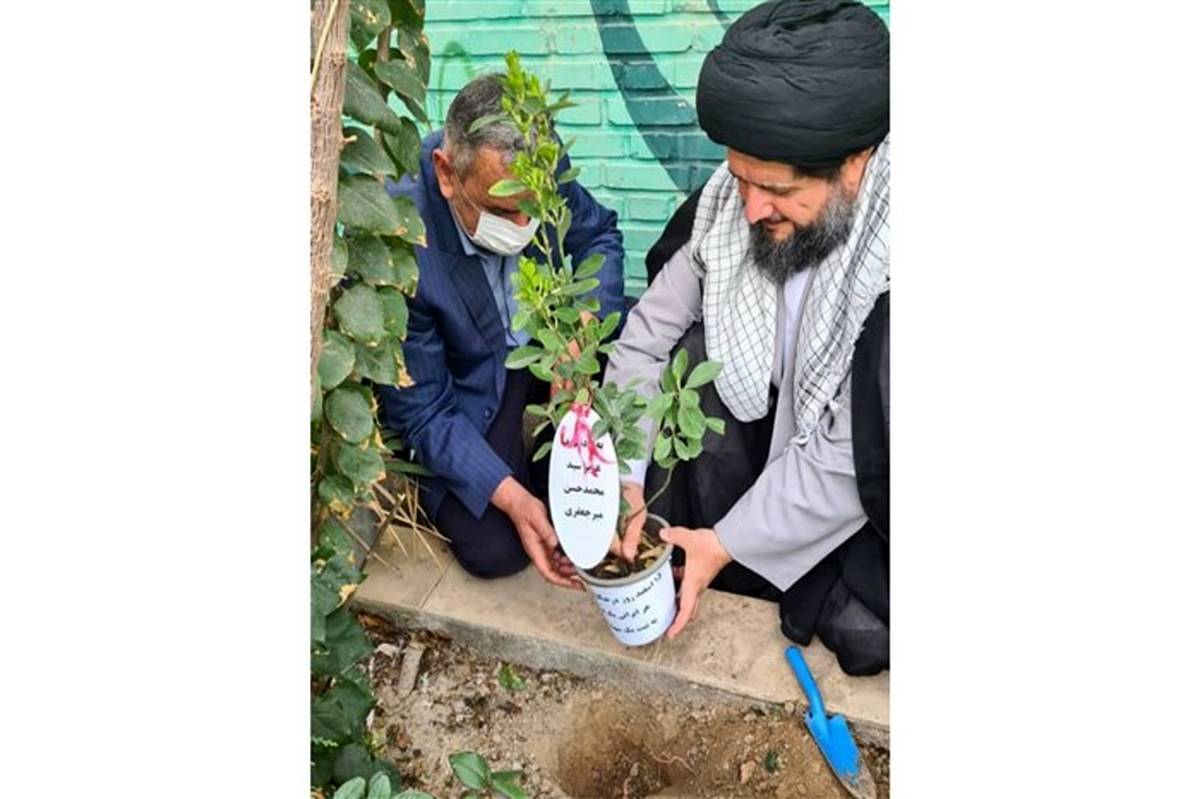 کاشت نهال به یاد شهید «میرجعفری» در دبستان زارعی قم