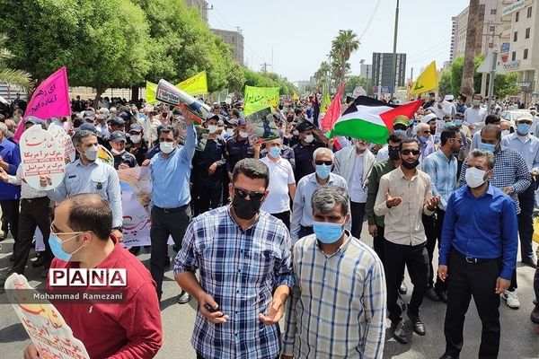 راهپیمایی روز قدس در هرمزگان با حضور پرشور فرهنگیان و دانش‌آموزان پیشتاز