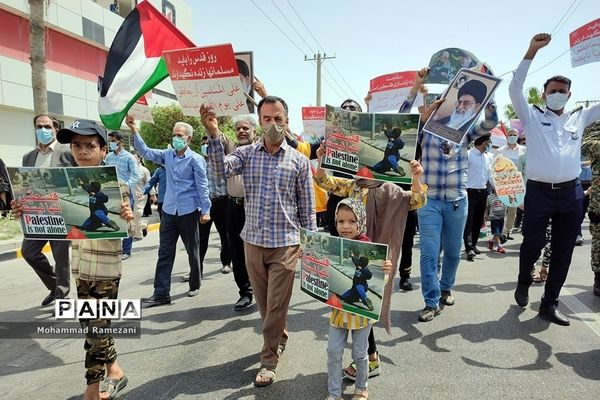 راهپیمایی روز قدس در هرمزگان با حضور پرشور فرهنگیان و دانش‌آموزان پیشتاز