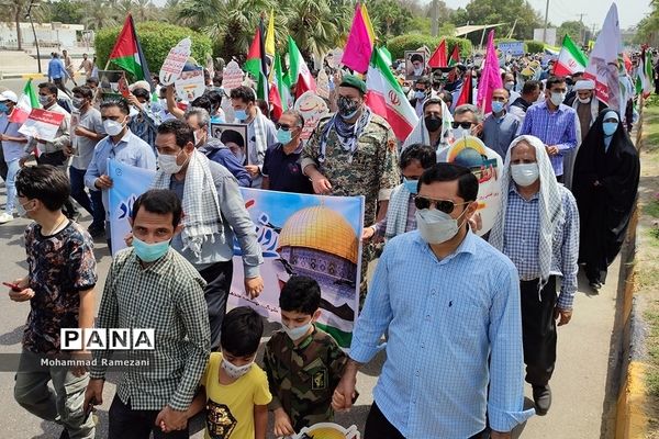 راهپیمایی روز قدس در هرمزگان با حضور پرشور فرهنگیان و دانش‌آموزان پیشتاز