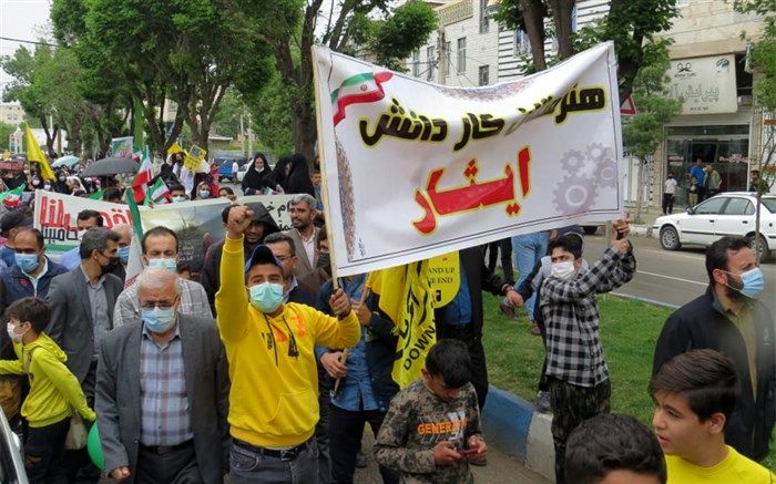 حضور گسترده فرهنگیان و دانش‌آموزان قزوین در راهپیمایی روز قدس/فیلم