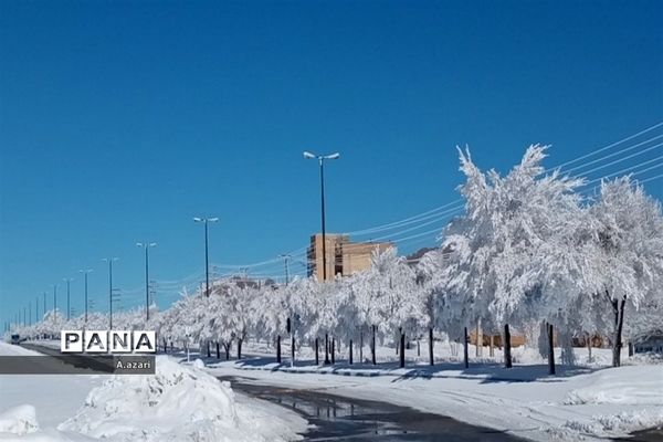 نقاشی زیبای طبیعت با بارش برف در شهرستان بن