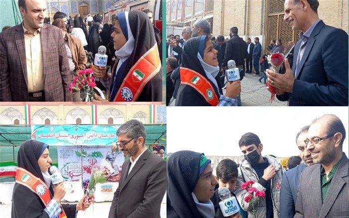 تقدیر دانش‌آموزان خبرنگار پانای اصفهان با اهدای شاخه گل از مسئولین آموزش و پرورش استان/فیلم