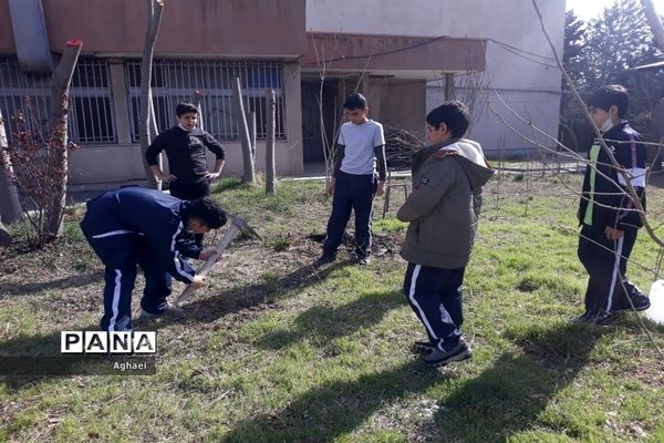 کاشت نهال در روز درختکاری توسط دانش‌آموزان دبستان علوی منطقه ۱۳