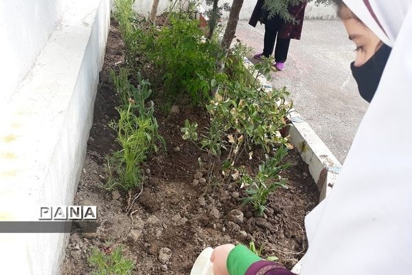 گلکاری حیاط مدرسه حضرت زهرا(س)۲ رودهن توسط دانش‌آموزان
