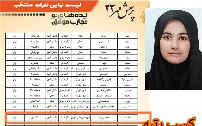 کسب رتبه برتر کشوری در پرسش مهر توسط دانش‌آموز شهرری
