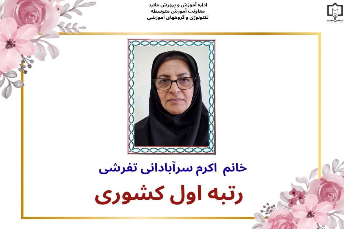کسب رتبه اول کشوری در مسابقه طراح درسنویسی توسط دبیر تاریخ و اقتصاد در ملارد
