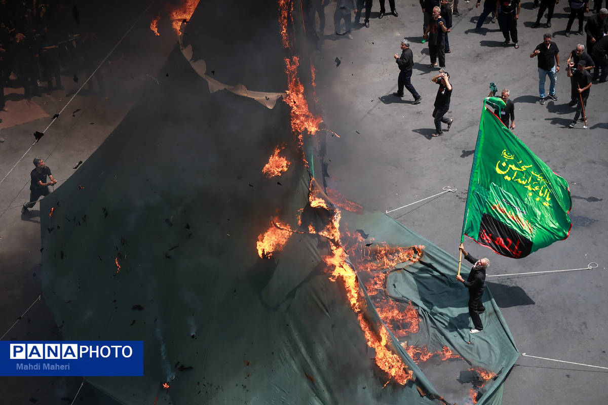 خیمهسوزان ظهر عاشورا در چهارراه گلوبندک تهران