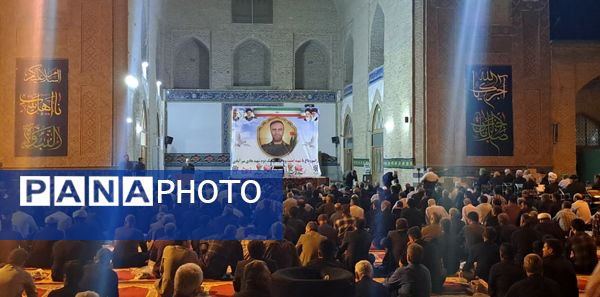 مراسم وداع با شهید امنیت هادی میرآبادی در مسجد جامع شهرستان نیشابور 