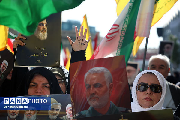 تجمع محکومیت ترور سید حسن نصرالله و قدردانی از عملیات وعده صادق ۲ در میدان امام حسین(ع)