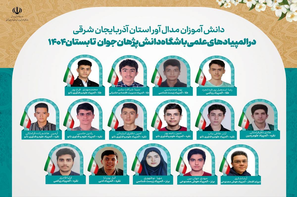 کسب ۱۴ مدال و دیپلم افتخار توسط دانشآموزان آذربایجان شرقی در المپیادهای علمی باشگاه دانشپژوهان جوان