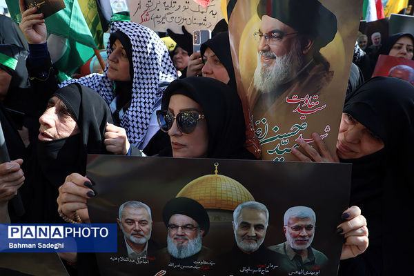 تجمع محکومیت ترور سید حسن نصرالله و قدردانی از عملیات وعده صادق ۲ در میدان امام حسین(ع)
