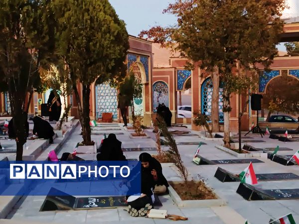 دختران شاهد فاطمه‌زهرا(س) در گلزار شهدا، قبور مطهر را به رنگ عشق آراستند