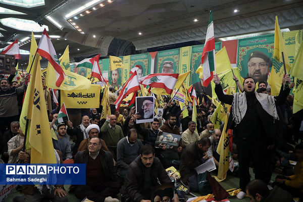 مراسم گرامیداشت شهید سیدحسن نصرالله همزمان با تشییع شهدا در لبنان - تهران
