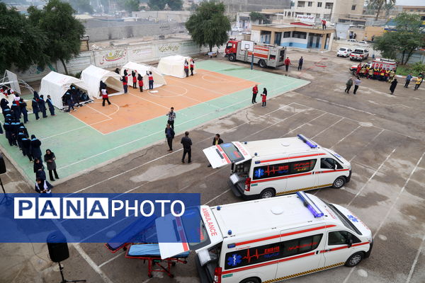 پناه‌گیری، خروج، نجات؛ مانور زلزله در خوزستان