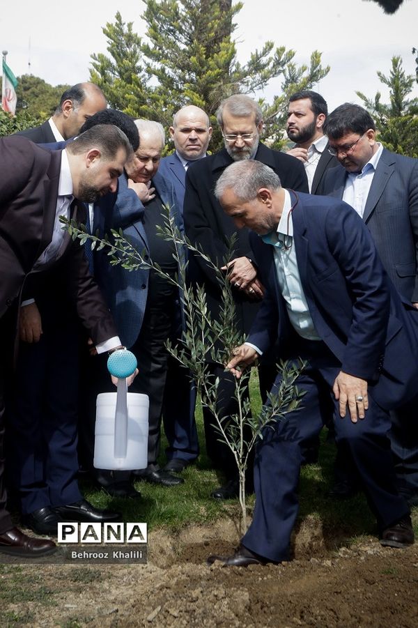 کاشت یک اصله نهال توسط رئیس مجلس در روز درختکاری