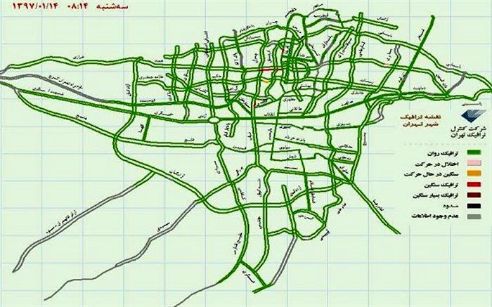 نقشه ترافیکی تهران سبز شد