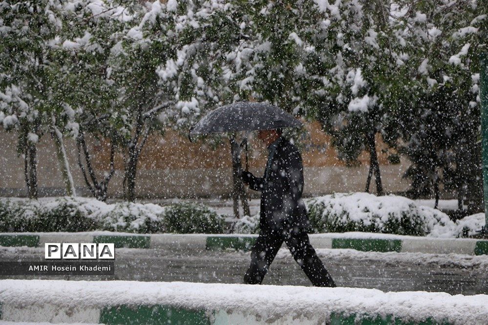 برف ریزان بهاری با بارش برف زمستانی در کرج