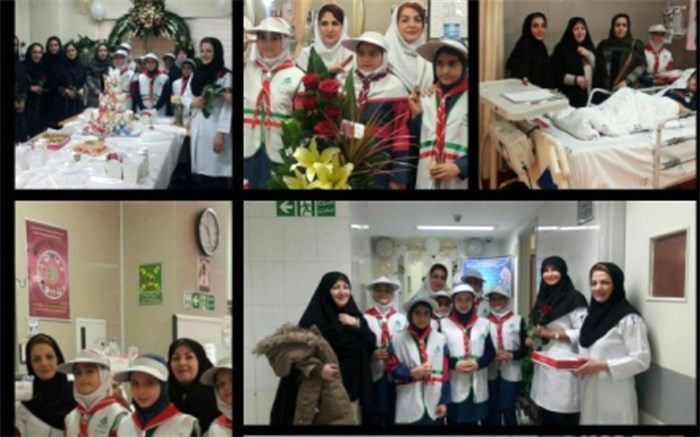 اهدای گل توسط دانش آموزان  دبستان دخترانه شهید سید کاظم موسوی به  بخش پرستاری بیمارستان میلاد