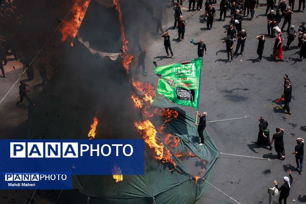 خیمه‌سوزان ظهر عاشورا در چهارراه گلوبندک تهران