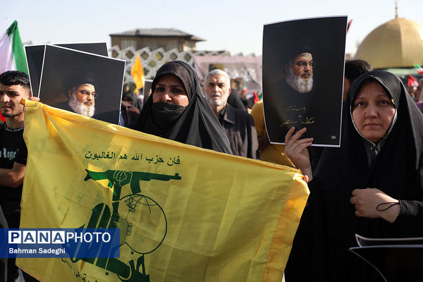 تجمع محکومیت ترور سید حسن نصرالله و قدردانی از عملیات وعده صادق ۲ در میدان امام حسین(ع)