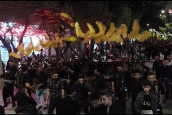 حرکت حماسی کاروان علمداران حسینی به سمت امامزاده شاهرضا (ع)