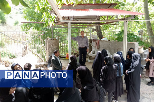بازدید دانش‌آموزان جعفرآباد از کارگاه گلاب‌گیری روستای «بنابر»