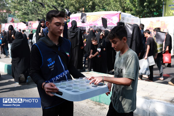 موکب «عشاق‌الحسین» سازمان دانش آموزی در راهپیمایی خانوادگی جاماندگان اربعین حسینی - تهران/ 2