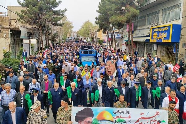 فریاد پیشوا علیه صهیونیسم در روز قدس؛ امضای طومار محکومیت و المان سازی در راهپیمایی روز قدس