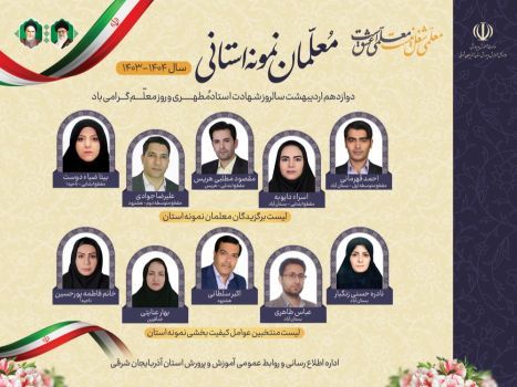 معرفی معلمان و عوامل نمونه کیفیت‌بخشی مدارس آذربایجان‌شرقی در سال تحصیلی ۱۴۰۴-۱۴۰۳