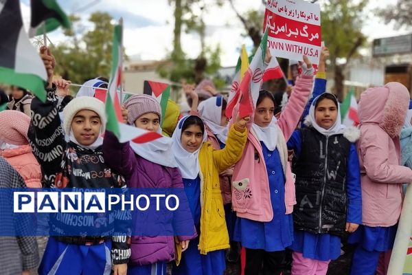 حضور پرشور دانش‌آموزان و مردم بیجار در راهپیمایی ۱۳ آبان