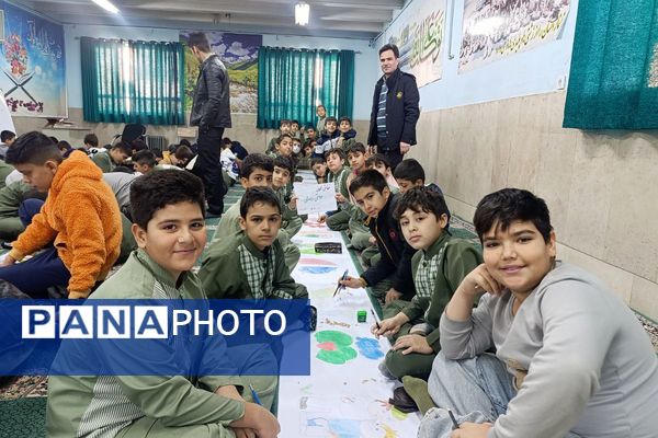 نقاشی همگانی دانش آموزان دبستان شهید رجایی جوه ای از دوستی و اتحاد