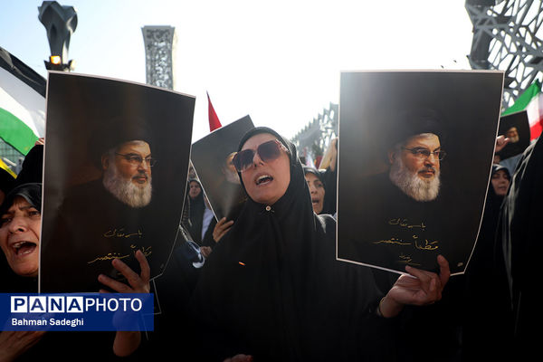 تجمع محکومیت ترور سید حسن نصرالله و قدردانی از عملیات وعده صادق ۲ در میدان امام حسین(ع)