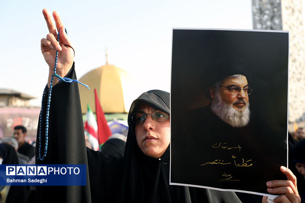 تجمع محکومیت ترور سید حسن نصرالله و قدردانی از عملیات وعده صادق ۲ در میدان امام حسین(ع)