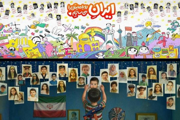 دیوارنگاره میدان انقلاب و اندیشه میزبان شهدای کودک جنگ ۱۲روزه