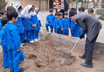 آموزش کاشت درخت در پیش دبستانی باغ آیه ها