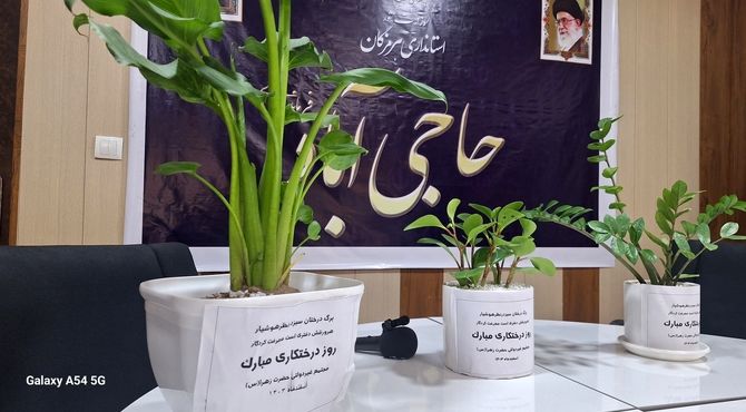 اهدای گلدان گل طبیعی توسط دانش‌آموزان حاجی آبادی 