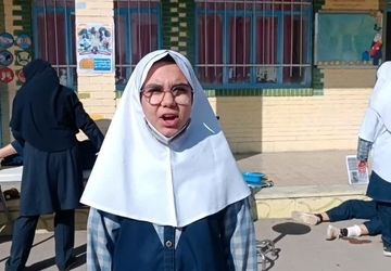 تمرین مهارت رویارویی با بحران در برنامه مانور زلزله دبستان دخترانه شهید میرشمسی